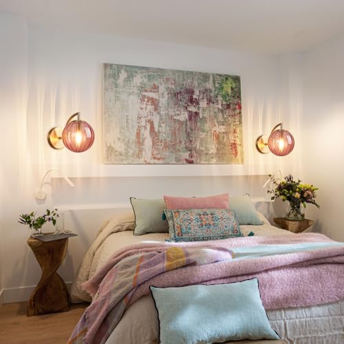 Image of Modern Red Glass Wall Sconces Indoor Nordic Striped Mini Wall Lamp Gold Finish Wall Light for Living Room Bedroom Bedside Hallway (1Pack)