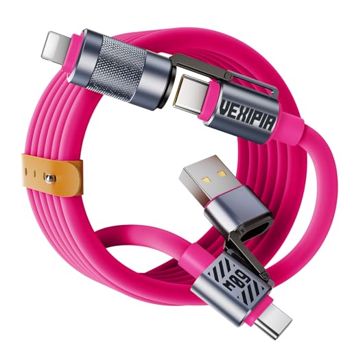 Image of 4 in 1 USB C Cable 60W 5FT Fast Charging & Data Transfer, Thicker Silicone Multi Charger Cord for iPhone iPad Charger Wire Combo with L /Type C /USB A for iPhone 16 /15 /Macbook (Pink)