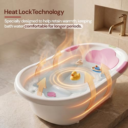 Image of Baybee Comfort Baby Bath Tub for 0 to 5 Years | Baby Bather & Bathtub with Anti-Slip Base & Quick Drains | Bath Tub for Kids with Soft Headrest & Compact Storage for Boys & Girls (Pink)