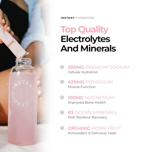 Image of Instant Hydration Sugar Free Electrolytes Powder Packets - Watermelon Electrolyte Drink Mix & Travel Essentials - Post Workout Recovery, Brain Health, Muscle & Tissue Support - 20 Sticks