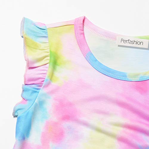 Image of Perfashion Girls Flutter /Long Sleeve Cotton T-Shirts Side Drawstring Tunic Blouse Round Neck Casual Tops for 4-13Years