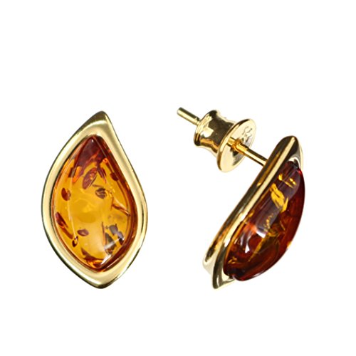 Pendientes con ámbar de Artisana, pendientes pequeños alargados de plata de ley 925/000 chapada en oro Cover