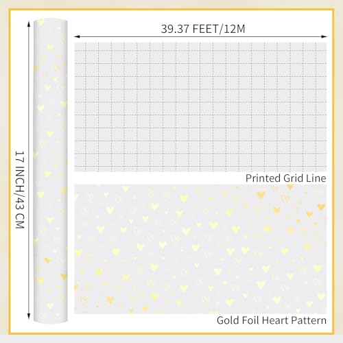 43cm x 12m Geschenkpapier Rolle Herz-Design, Geschenkverpackung Papier Wrapping Paper für Geburtstag Hochzeit Jubiläum Muttertag