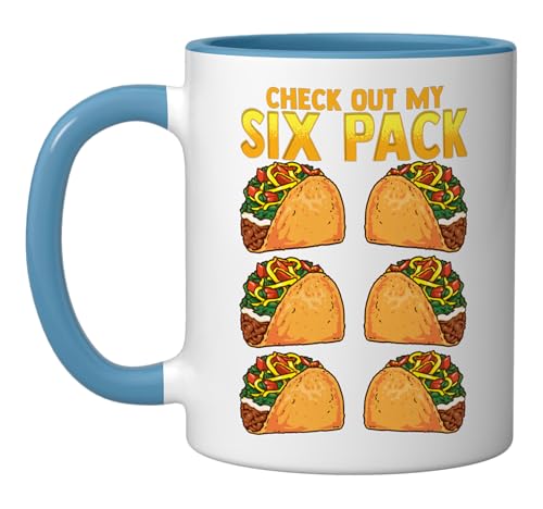 Check Out My Six Pack Taco Funny Cinco De Mayo Fitness Gym Ceramic Mug, Blue/White