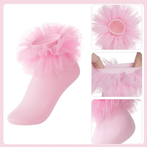 Dxhycc 3 Pairs Girls Ruffle Socks Frilly Ruffle Lace Tutu Socks for Toddler Little Girls Dress and Daily2