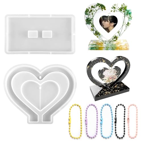ZYEKIU Marco de Fotos Corazon Silicona para Moldes Reutilizable Resina Epoxi Moldes Silicona Manualidades con 5 Cadenas Decoración Creativa Personalizada y Bricolaje para Hogar para Valentín