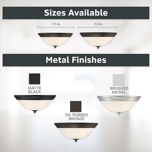 Designers Fountain Flush Mount Ceiling Light, 2-Pack, 13 Inch Frosted Glass Lighting Fixture for Kitchen, Bedroom, Bathroom, and Hallway, LED Bulbs Not Included, Oil Rubbed Bronze