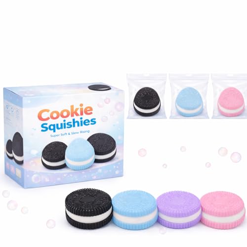 Cookie Squishy Toys 4 Pack, Ultra-Soft Stress Relief & Sensory Toy for Kids and Adults, Anxiety Relief, Cute Design, Party Favors