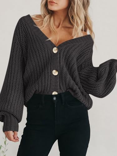 Image of PRETTYGARDEN Women's Chunky Knit Open Front Sweater Long Sleeve Button Loose Short Cardigan Outerwear Coats