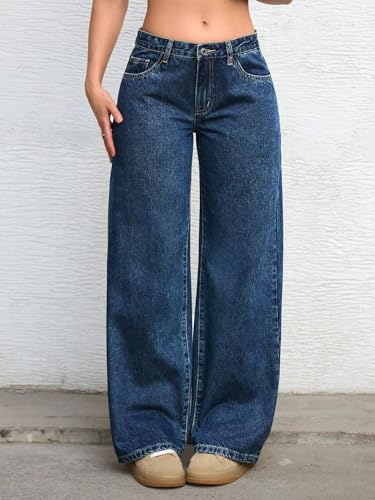 Image of Shasmi Women's Black Wide Leg Baggy Jeans High Waist Relaxed Fit Denim Pants - Loose Straight Fit Korean Style Oversized Casual Jean for Womens (Jeans 294)