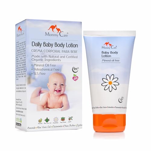 Mommy Care Organic Baby Body Lotion Organic Skin Cream for Babies Natural Moisturizing and Soothing Formula Great for Normal, Dry and Sensitive Skin with Calendula, Aloe Vera 120 ml/ 4.06 oz