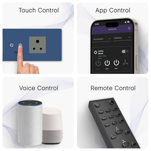 Image of Iotics Smart Wifi Switch Board: 2 Smart Plug Module. Touch Control, Remote, App Control. Voice Control with Alexa & Assistant. Smart Touch Switch Board For Home Automation (Blue), 240 Volts