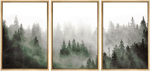 SIGNWIN Framed Canvas Print Wall Art Woodland Nursery Decor Set Fog & Mist Over Green Pine Tree Forest Nature Wilderness Modern Art Chic Landscape for Living Room, Bedroom, Office - 16"x24"x3 Natural