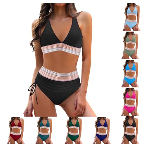 Bikini Damen Set Hohe Taille Bauchweg Badeanzug Zweiteilig Sexy V Ausschnitt Push Up Bikini Bunt Gestreift Bademode Grosse Grössen Beach Pool Bikini Hicodbek Bikini Damen Set Sexy