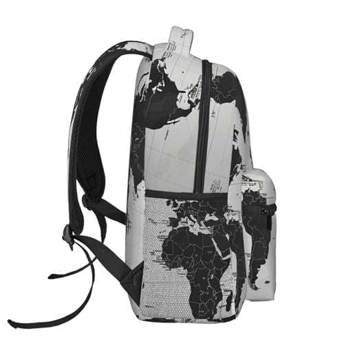 Casual Backpack for Women Men Black and White World Map Lightweight Daypack Large Capacity Nurse Bag3