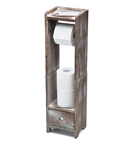 J JACKCUBE DESIGN Rustic Wood Toilet Paper Holder Roll Tissue Stand Freestanding Dispenser with Storage Bathroom Cabinet with Drawer- MK565A