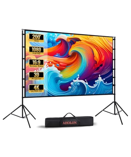 Outdoor Projector Screen with Stand - 200 inch Portable Projector Screens Indoor Outdoor Projector Screen 16:9 4K HD Outdoor Movie Screen with Carry Bag,Enioy Home Theater Projection Screen.