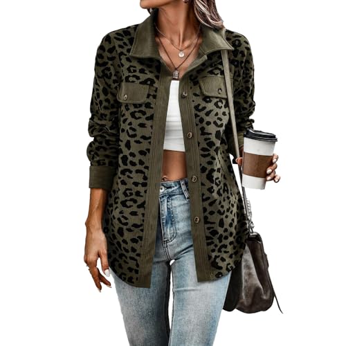 yk8fass Chaqueta con estampado de leopardo vm-8122, Verde militar, Large