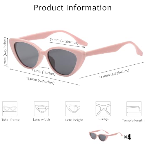 Vintage Narrow Cat Eye Sunglasses,UV Fashion High Pointed Goggles for Women Plastic Frame,4 Pieces3