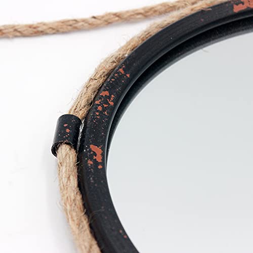 BetyHom Industrial Style 12.1 inch Round Wall Hanging Metal Mirror with Rope - Image 6