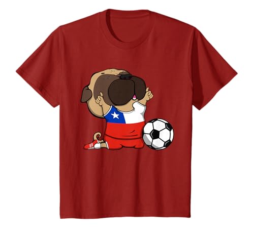 Pug Dog Chile futebol fãs jersey chileno amantes de futebol arte t-shirt, Preto, S