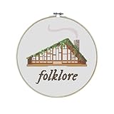 Folklore Cabin Premium Cross Stitch Kit - Everything Included - 10 Inch Hoop, Needle, DMC Thread, Fabric, and Easy-to-Follow Instructions