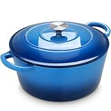LIFERUN 6 Qt Enameled Cast Iron Dutch Oven Pot with Lid，Oven Safe up to 500° F, Non-Stick Dutch Oven with Dual Handles for Bread Baking, Fry Foods, Braising, Stews, Roasting (Blue)