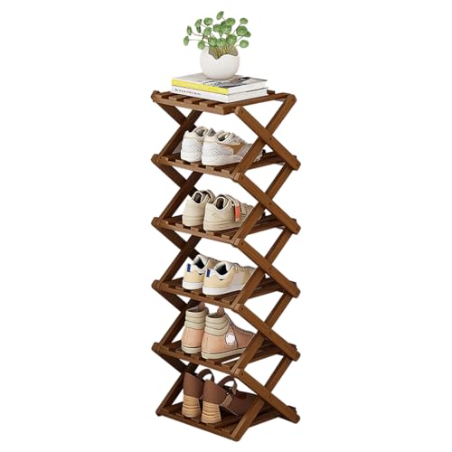 6 Tier Shoe Rack, Bamboo Foldable Shoes Organizer Free Standing Shelf for Entryway, Closet, Bedroom, Hallway