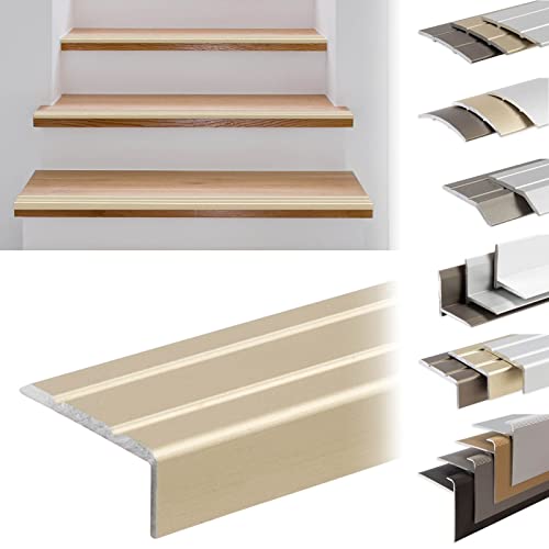 KARAT Borde de escalera, tiras de transición, perfiles angulares para suelos, escalones, escaleras y paredes (perfil angular, forma de L, Sahara, 1000 x 24,5 x 10 mm, autoadhesivo)