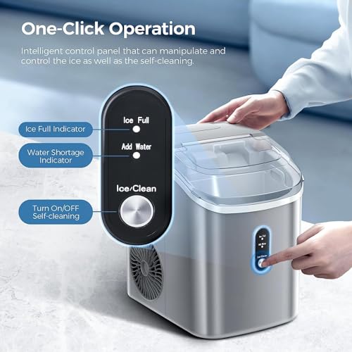 Máquina fabricadora de hielo nugget, fabricadora de hielo con autolimpieza, 34 lb/día, operación con un solo toque, para hogar/cocina/oficina/fiesta/RV miniatura 2
