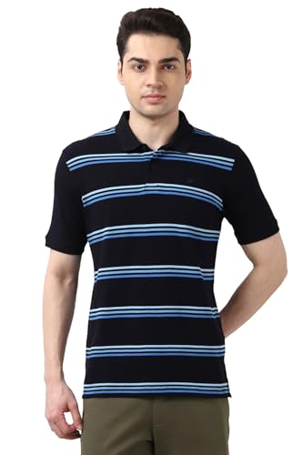 Image of Peter England Men's Cotton Breton Stripe Polo T-Shirt | Casual Wear | Modern Design
