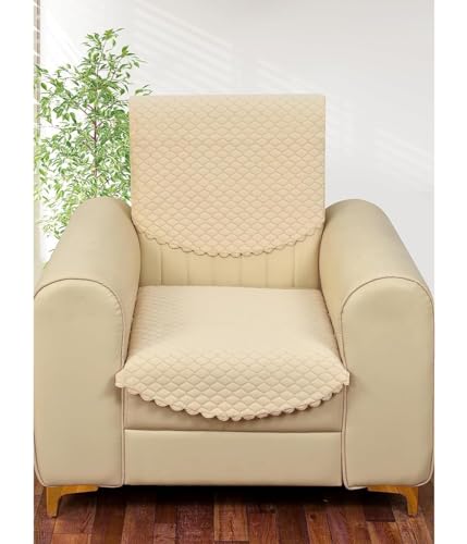Image of Velvet Quality Raising Quilt Patterns Sofa Covers Set (Beige, 5 Seater)