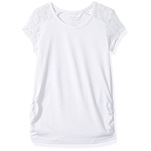 French Toast Big Girls Short Sleeve Lace Shoulder Tee, White, 7/8