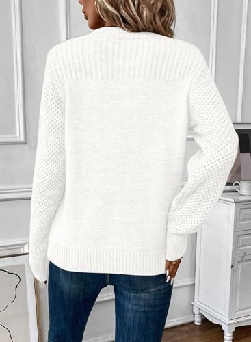 Image of EVALESS Womens Sweaters Casual Long Sleeve Crewneck Knit Lightweight Hollow Out Crochet Sweater Pullover Tops