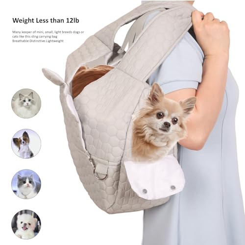 Dog Carrier for Small Dogs, Adjustable Pet Front Facing Cat Carrier Backpack, Hands-Free Soft Cotton Puppy Sling Chest, Fit 6-20Lbs Pets Backpack for Camping Hiking Traveling Cycling(Light Gray)