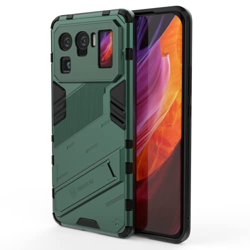 EASSGU Custodia per Xiaomi MI 11 Ultra (6.81' Inches), con Cover Protettiva in Armor Silicone Antiurto per PC Kickstand - Verde