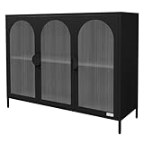 ML-Design Vetrina in Metallo Nero 120x93x40 cm, Credenza Industriale con 3 Ante e 4 Ripian...
