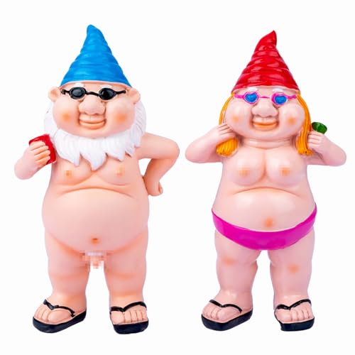 Naked Gnomes Statues 2Pcs Man and Woman 5.9 Inch Funny Garden Gnome Statue for Home Indoor or Outdoor Lawn Decorations Halloween Christmas Garden Gift