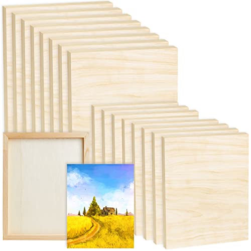 16 Pack Unfinished Wood Canvas Boards Blank Wooden Painting Panels Bulk for Deep Cradle Boards Painting Drawing Pouring Arts, Crafts, Paints and More (8 x 10 Inch, 11 x 14 Inch)