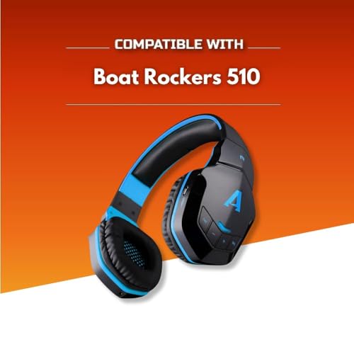 Image of Crysendo Headphone Cushion for Boat Rockers 510 Headphones | Replacement Ear Cushion Foam Cover Ear Pads Soft Cushion | PU Leather & Soft Foam (Black+Blue)