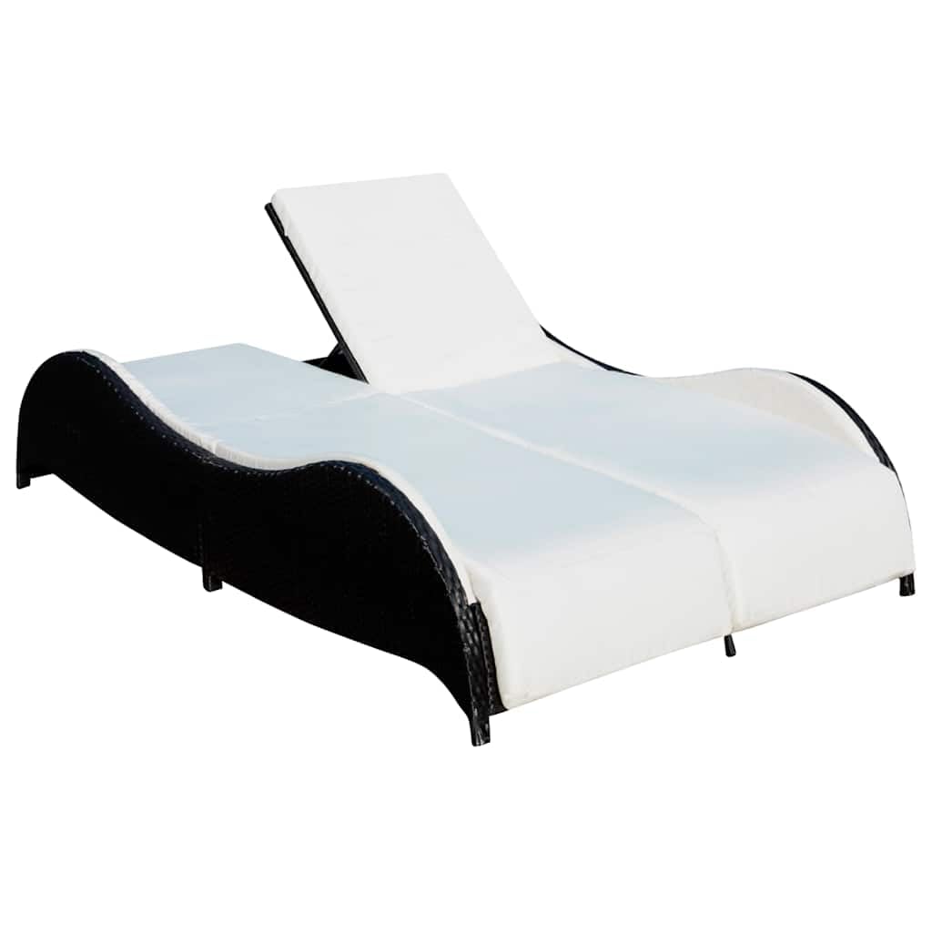 Doppel Sonnenliege Poly Rattan Gartenliege 2 Personen Schwarz