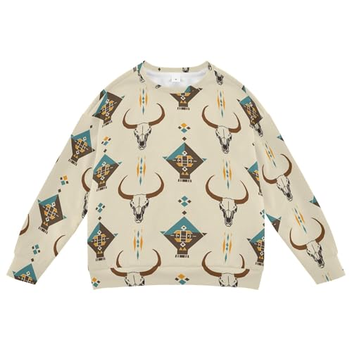 JUNZAN Western Cow Skulls Geometric Kids Boys Pullover Hoodie Fleece Hoodie for Boys Party 4T