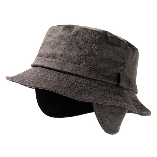 TOP-EX X-Large Waterproof Golf Bucket Rain Hat for Men Faux Leather Winter Hat with Ear Flaps Fleece Lined for Cold Weather Hunting Ski Outdoor Black