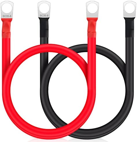 JatilEr 2 Stück Batteriekabel M8 50cm, 2AWG/35mm² Batteriekabel 12V Kupfer | Batterie Kabel, Stromkabe Überbrückung, Autobatterie Plus Kabel mit 2 Ösen, für Moto Solar Autobatterie