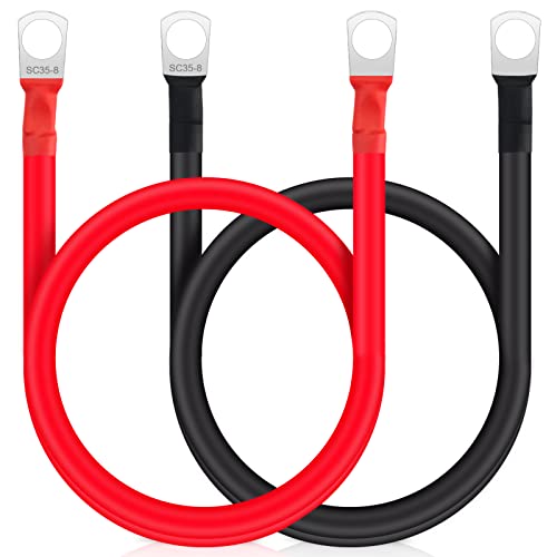 JatilEr 2 Stück Batteriekabel M8 50cm 2AWG/35mm Batteriekabel 12V Batterie Kabel Kupfer Stromkabe Überbrückung Autobatterie Plus Kabel Mit 2 Ösen für Motorrad Solar Autobatterie Massekabel Auto