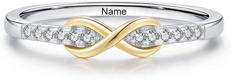 10k 14k 18k Solid Gold Infinity Ring Personalized Birthstone Engraved Name Real Gold Infinity Symbol Eternity Promise Ring Jewelry for Women