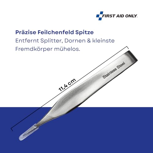 First Aid Only Splitterpinzette nach Feilchenfeld 11,4 cm | Spitze Pinzette aus Edelstahl | Robust & hygienisch | Für Klinik, Praxis & Erste-Hilfe | 96026H