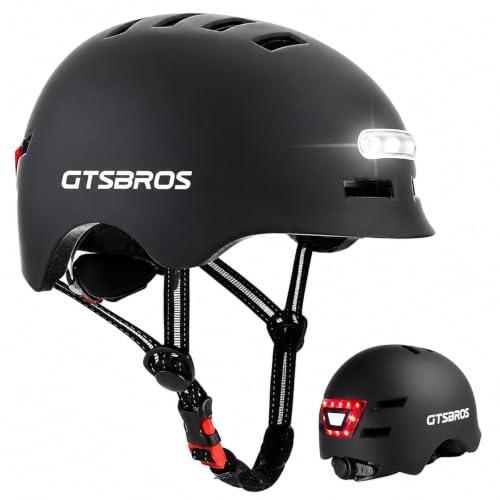 GTSBROS Adult Bike Helmet with Light - Front and Rear LED Lights Adjustable Mountain & Road Bicycle...