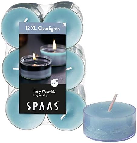 Spaas 12 Maxi Scented Tealights in Transparent Clear Cup, 8 Hours, Spiritual Jasmine, White