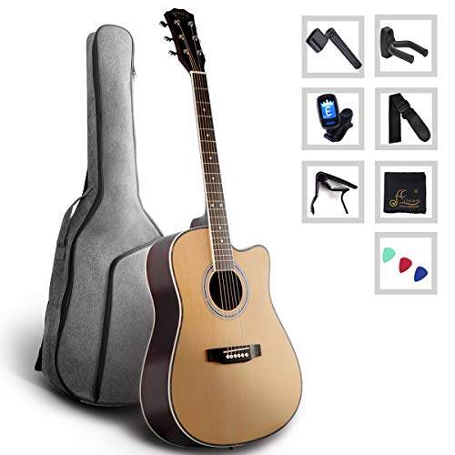 Home Game Acoustic Guitar Full Size Spruce Cutaway for Beginners Students Kids with Advanced Kit, 41 Inches, Right Handed